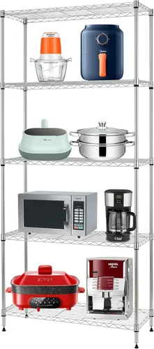Miniatura 9 de FDW - Estantería metálica : 6 estantes de alambre de acero resistente ajustables, con ruedas, 48 pulgadas (L) x 18 pulgadas (An) x 76 pulgadas (A)