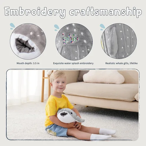 Miniatura 4 de Peluche de Tiburón Ballena Gris – Tiburón Ballena de Peluche Tierno de 19.5 Pulgadas, Peluche Almohada de Tiburón para Niños y Adultos, Regalo