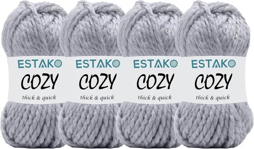 Miniatura 29 de Estako Cozy Thick & Quick Yarn - Hilo acogedor grueso y rápido, 20% lana, 80% acrílico, suave, súper voluminoso, peso #6, para tejer y hacer 50187