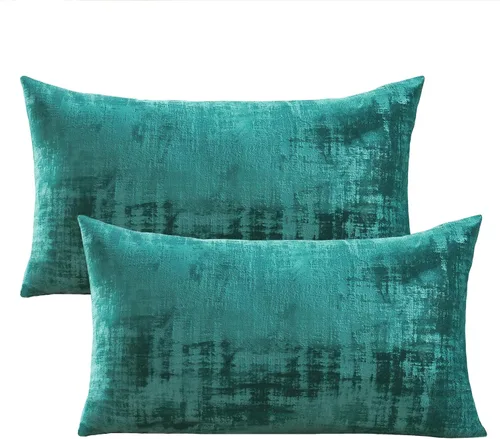 Miniatura 4 de Home Soft Things Juego de 2 fundas de almohada de terciopelo texturizado, 14 x 26 pulgadas, color verde azulado profundo, fundas decorativas