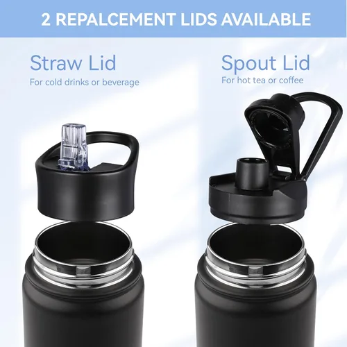 Miniatura 5 de HASLE OUTFITTERS Botella de agua aislada de 22 onzas, botella de agua de acero inoxidable de doble pared, boca ancha con tapa de popote y tapa