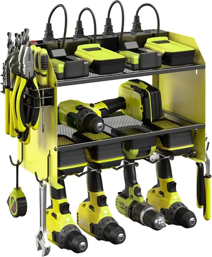 Miniatura 12 de CCCEI Organizador modular de herramientas eléctricas para montaje en pared con estación de carga. Estante de almacenamiento de taladros de garaje