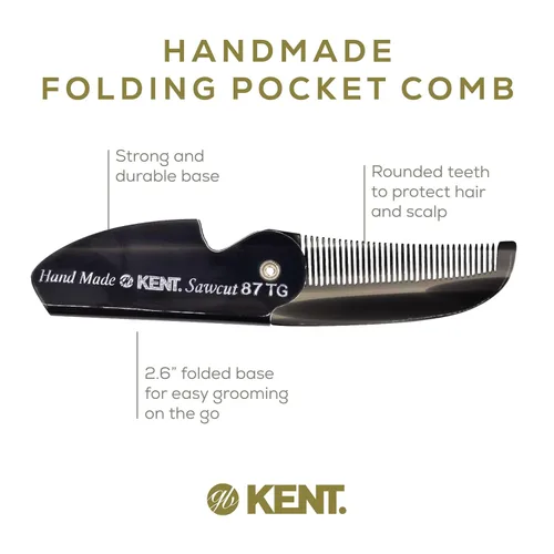Miniatura 4 de Kent 87T - Peine de bolsillo plegable hecho a mano de grafito para hombres, peine alisador de pelo de dientes finos para el cuidado diario