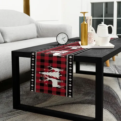 Miniatura 5 de Camino de mesa de Navidad, color rojo y negro, búfalo a cuadros, algodón, lino, bufanda de invierno para cena, bufandas largas de 36 pulgadas