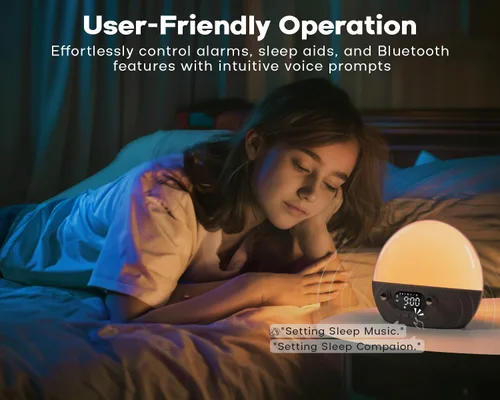 Miniatura 6 de MOMILLA Reloj despertador con altavoz Bluetooth, máquina de sonido de ruido blanco, despertador para dormitorios con personas que duermen