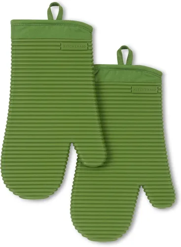 Miniatura 13 de KITCHENAID Juego de 2 guantes de horno de silicona suave acanalados, 7.5 x 13 pulgadas, color pistacho