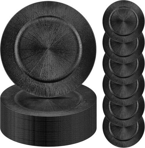 Miniatura 24 de Tanlade 50 Platos Base Plateados al Por Mayor, Plato Base Redondo de Plástico de 13", Platos Base Brillantes Plateados para Mesa, Platos de Servicio