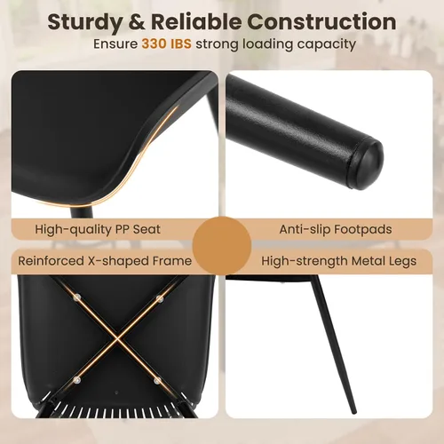 Miniatura 6 de Giantex Juego de 4 sillas de comedor negras, sillas de cocina modernas con patas de metal, respaldo recortado, asiento curvo, sillas decorativas sin