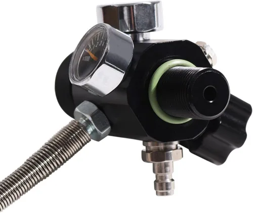 Miniatura 5 de TUXING 4500PSI Pcp Tank DIN Válvula Buceo Adaptador de doble calibre con manguera de 20 "tanque Paintball HPA, estación de llenado de aire