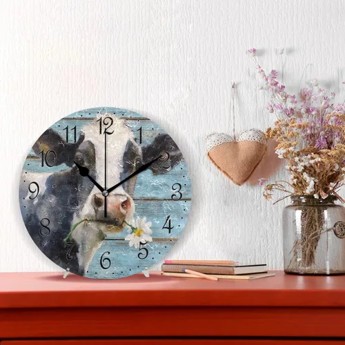 Miniatura 2 de ALAZA Reloj de pared de vaca de granja de 10 pulgadas, funciona con pilas, silencioso, sin tictac, decoración del hogar para cocina, sala de estar