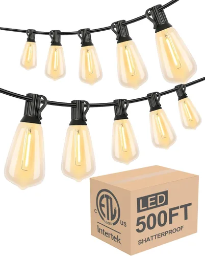 Miniatura 11 de Lightdot Luces LED para Patio de Exterior de 200 Pies (2 x 100 Pies), Luces de Cadena LED con Certificación ETL con Bombillas Edison Vintage