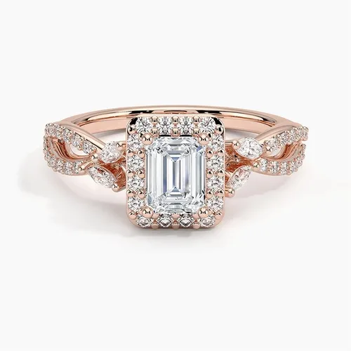 Miniatura 5 de IGI Anillo de compromiso de diamantes creados en laboratorio de excelente talla esmeralda blanca de 0.93 quilates con marquesa de acento y diamantes