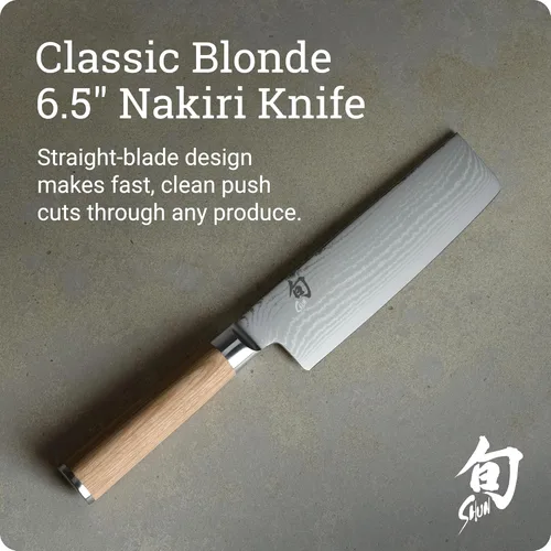 Miniatura 2 de Cuchillo Nakiri Shun Classic Blonde de 6.5", Cuchillo Japonés para Verduras Hecho a Mano, Núcleo VG-MAX con Revestimiento de Acero Inoxidable Rubio