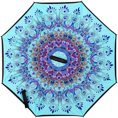 Miniatura 2 de Owen Kyne - Paraguas reversible y plegable de doble capa a prueba de viento, con soporte propio de diseño invertido, protección contra la lluvia