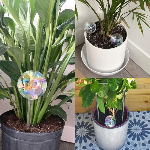 Miniatura 5 de Pynqdfu 2 globos de riego de plantas, dispositivos de riego de vidrio degradado de arco iris, accesorios de plantas de riego automático