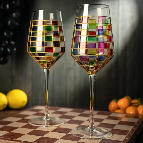 Miniatura 4 de The Wine Savant Renaissance - Juego de 2 copas de vino manchadas festivas, multicolor, regalo de bar en casa, vasos de colores, cristalería arcoíris