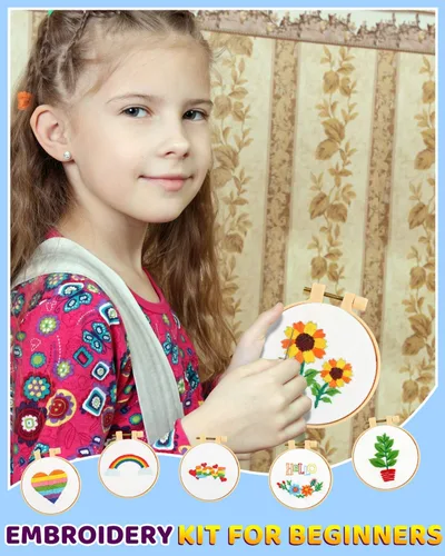 Miniatura 7 de Pllieay 10 kits de punto de cruz para principiantes, kits de bordado para principiantes para niños de 7 a 13 años, incluye instrucciones, kits
