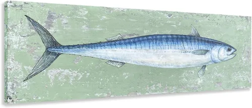 Miniatura 7 de Yihui Arts Lienzo de pared pintado a mano, pintura abstracta de atún, obra de arte moderna, imágenes costeras en color azul y blanco para decoración
