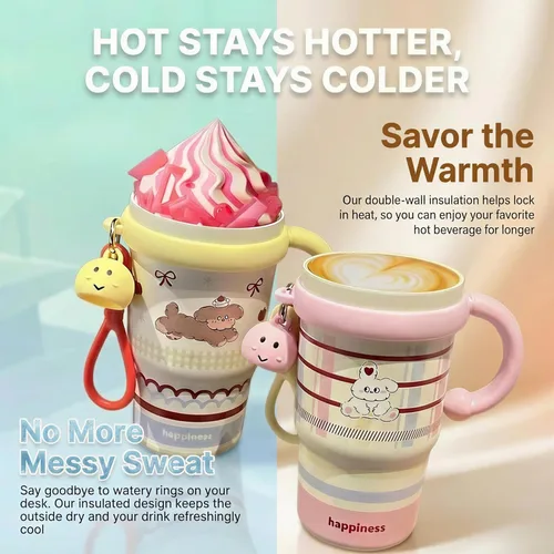 Miniatura 4 de Vaso aislado de 20 onzas con popote y tapa, taza de viaje para café a prueba de fugas con asa, diseño de doble bebida para bebidas calientes y Nube