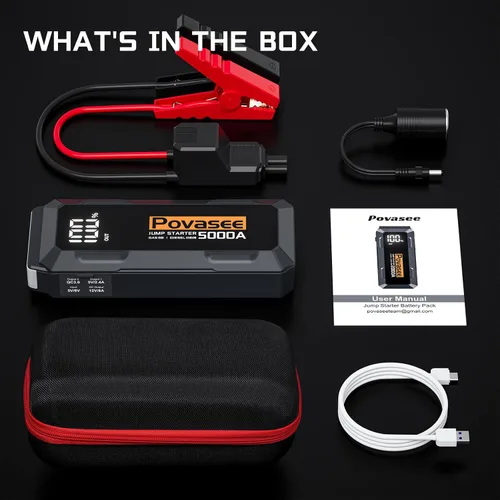 Miniatura 6 de Arrancador de 5000 A Povasee A40 Arrancador de Batería de Coche, Paquete de Energía Portátil de 12 V para Todos los Motores de Gasolina y Diésel