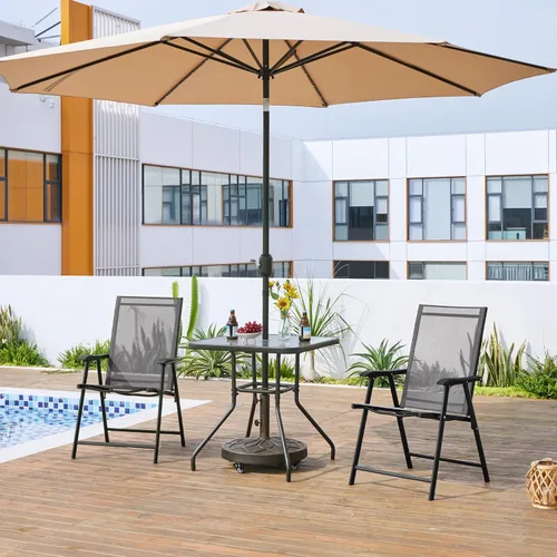 Miniatura 5 de Yaheetech Juego de 2 sillas de comedor para patio con reposabrazos, sillas plegables para exteriores con marco de metal y respaldo para césped, Gris