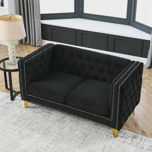 Miniatura 10 de mikibama Sofá de 3 plazas de terciopelo de 80.5 pulgadas para sala de estar, sofás de 3 asientos con botones copetudos con bordes de clavos, sofás