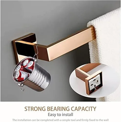 Miniatura 3 de Barras de agarre de oro rosa pulido, cuatro piezas, accesorios para bañera de baño, soporte para papel higiénico, gancho para toalla, montaje