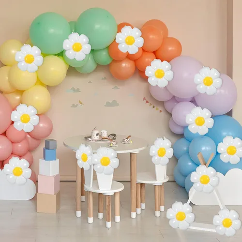Miniatura 7 de Sotiff 21 globos de flores de margaritas blancas Groovy Flower Daisy Decoraciones de fiesta Retro Hippie Boho Girl Party Decor (20 x 15.7 pulgadas)