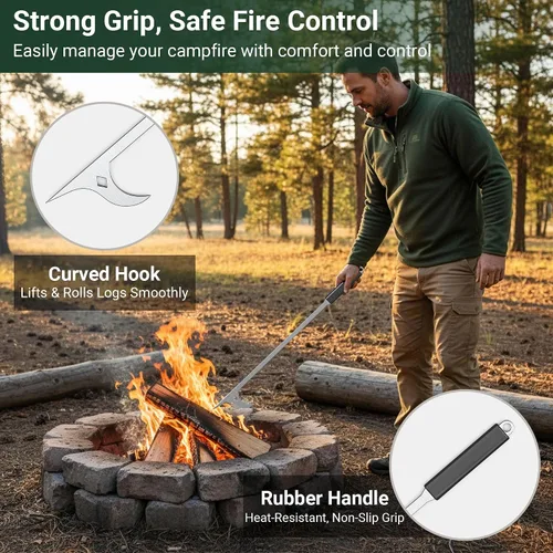 Miniatura 5 de Tredre Juego de pinzas de fuego y póquer de fuego, herramientas de acero inoxidable para exteriores, pinzas de chimenea de alta resistencia