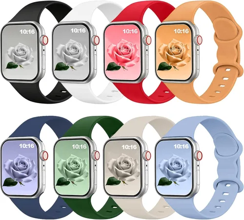 Miniatura 8 de Brigtlaiff - Paquete de 8 bandas compatibles con Apple Watch de 38, 40, 41, 42, 44, 45, 46 y 49 mm, unisex, correa deportiva de silicona suave