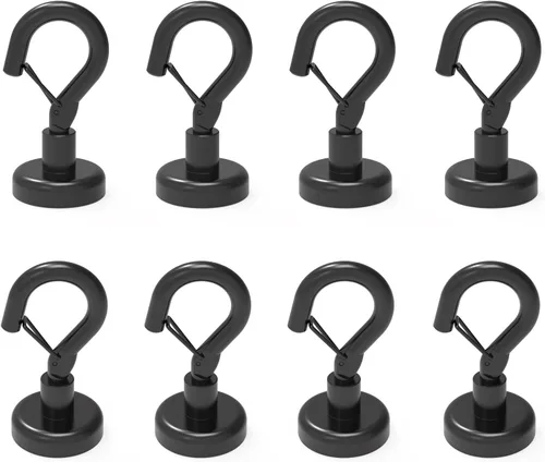 Ant Mag Ganchos magnéticos negros resistentes con broche de presión de 22 libras, ganchos magnéticos fuertes, ideales para colgar en refrigerador,