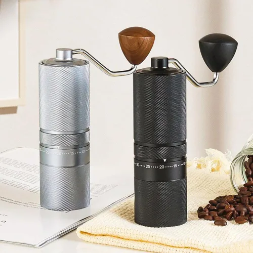 Miniatura 6 de Molinillo de café portátil manual con rebaba cónica de 7 estrellas, ajuste externo de 60 clics, molinillo de café de metal completo para molinillo