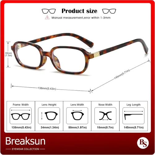 Miniatura 7 de Breaksun Gafas Retro Rectangulares para Mujeres y Hombres, Gafas Pequeñas Cuadradas con Bloqueo de Luz Azul, Anteojos Vintage