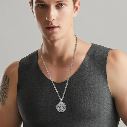 Miniatura 112 de Vito Collar de plata de ley 925 para mujeres y hombres, San Benito, crucifijo, Caravaca, San Cristóbal, San Judas, medalla patronal, amuleto
