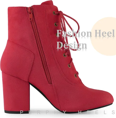 Miniatura 4 de Perphy Botas de tobillo con cordones de tacón alto y punta redonda para mujer