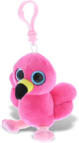 DolliBu Big Eye - Llavero de peluche de flamenco rosa, llavero de flamenco de peluche, llavero de animal esponjoso para mochila o bolso, llavero de