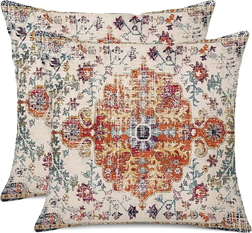 Miniatura 26 de Juego de 2 fundas de almohada impermeables para exteriores de 16 x 16 pulgadas, patrón de alfombra bohemio vintage, diseño étnico negro y gris