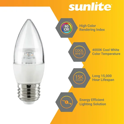 Miniatura 3 de Sunlite foco LED B13 Torpedo decorativo para candelabro, 7 vatios (equivalente a 60 vatios), 500 lúmenes, 120 voltios, regulable, base E26, Energy