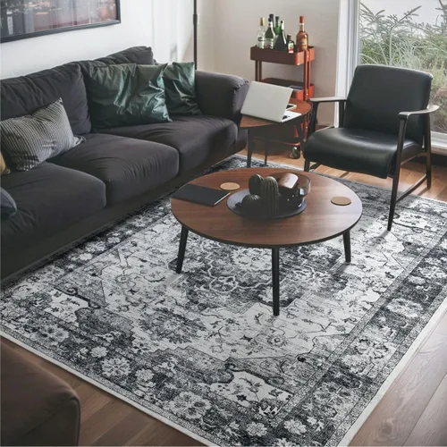 Miniatura 320 de Syalife 4x6 Alfombra Lavable para Área, Ultra Suave Antideslizante, Pila Baja, Alfombra Vintage Resistente a Manchas para Sala de Estar, Alfombra