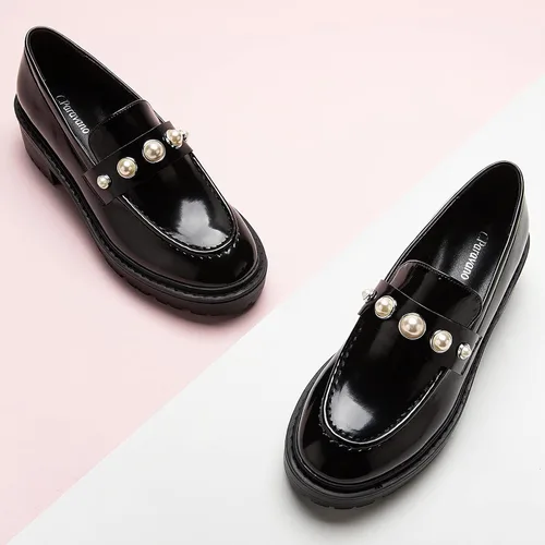 Miniatura 2 de C.Paravano Mocasines gruesos para mujer cómodos mocasines de plataforma con suela de lengüeta en negro, estampado exquisito