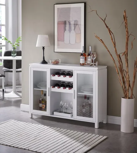 Kings Brand Furniture Neiman - Aparador de madera para vino, estante de madera para vino y armario de buffet independiente con almacenamiento para