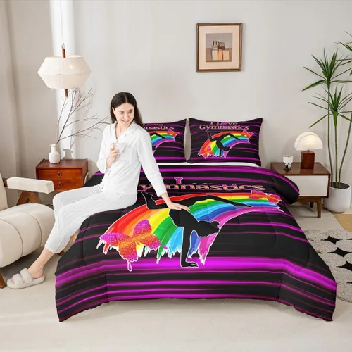 Miniatura 32 de Manfei - Juego de edredón para amantes de la gimnasia y la danza, tamaño individual, juego de ropa de cama romántica con diseño de cielo estrellado