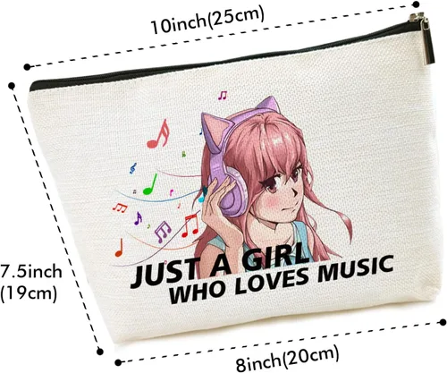 Miniatura 2 de Bolsa de maquillaje para fanáticos del anime, regalo para amantes del anime, Just A Girl Who Loves Music, bolsa de cosméticos para mujeres, niñas