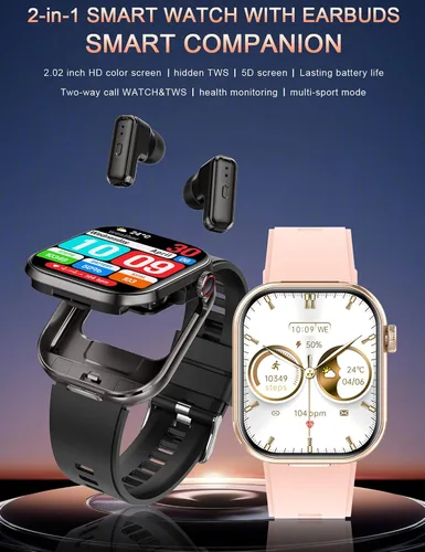 Miniatura 2 de ZJX Reloj inteligente con auriculares, pantalla HD de 2.02 pulgadas, reloj de fitness para tomar/marcar, reloj inteligente 2 en 1 con auriculares