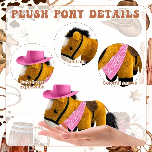 Miniatura 3 de 12 Set Mini Horse Stuffed Toys Bulk Include 12 Mini Pony Plush 4.72 Inch with 12 Tiny Cowboy Hats and 12 Bandana DIY Crafts for Adopt a Horse Party
