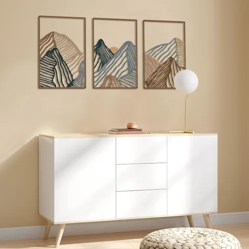 Miniatura 4 de Peryiter 3 piezas de arte de pared de metal, decoración de paisaje de montaña, decoración para colgar en la pared para sala de estar, abstracto