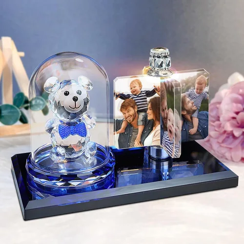 Miniatura 16 de Luz de foto personalizada mexicana LED rosa flor cristal rectangular foto marco personalidad luz 3D cristal foto marco regalo de Navidad, AZUL