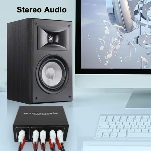 Miniatura 8 de Conmutador de audio bidireccional de canal de sonido L/R estéreo de 4 vías, 1 en 4 salidas o 4 en 1, interruptor de audio de canal de sonido L/R
