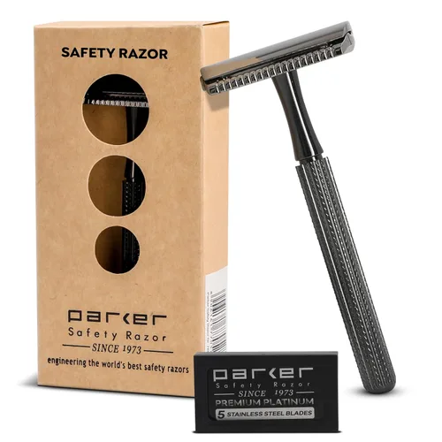 Parker 78R - Maquinilla de afeitar de seguridad de doble filo con 5 cuchillas de afeitar de seguridad, para mujeres y hombres, reutilizable, sin