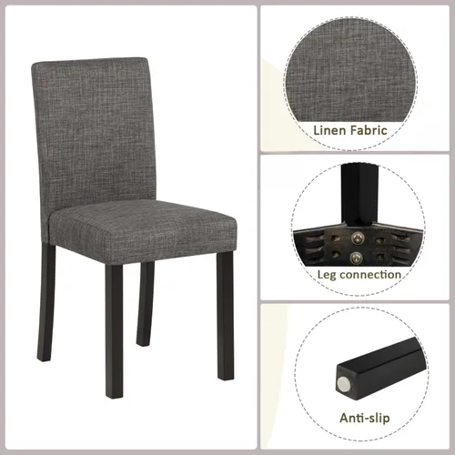 Miniatura 5 de Juego de mesa de comedor para 4, juego de mesa de comedor de 5 piezas con mesa cuadrada y 4 sillas tapizadas de tela de lino, modernos